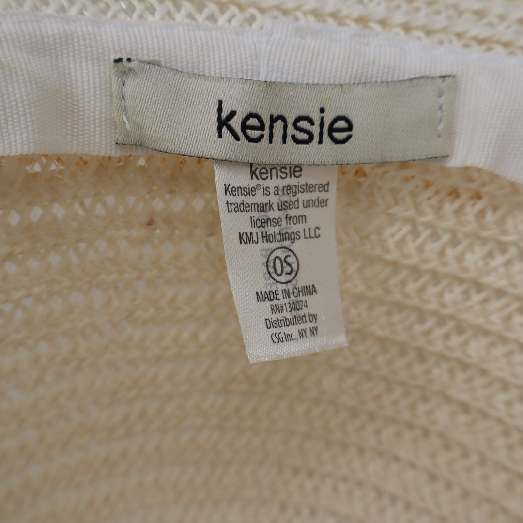 Kensie Womens Wide Brim Straw Sun Hat Cream Ivory Gold Chain Accent OS