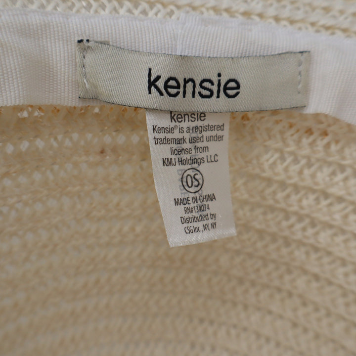 Kensie Womens Wide Brim Straw Sun Hat Cream Ivory Gold Chain Accent OS