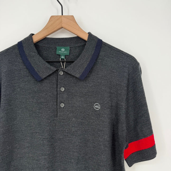 AG Green Label Men's Charcoal Grey Knit Polo Shirt Short Sleeve Size M
