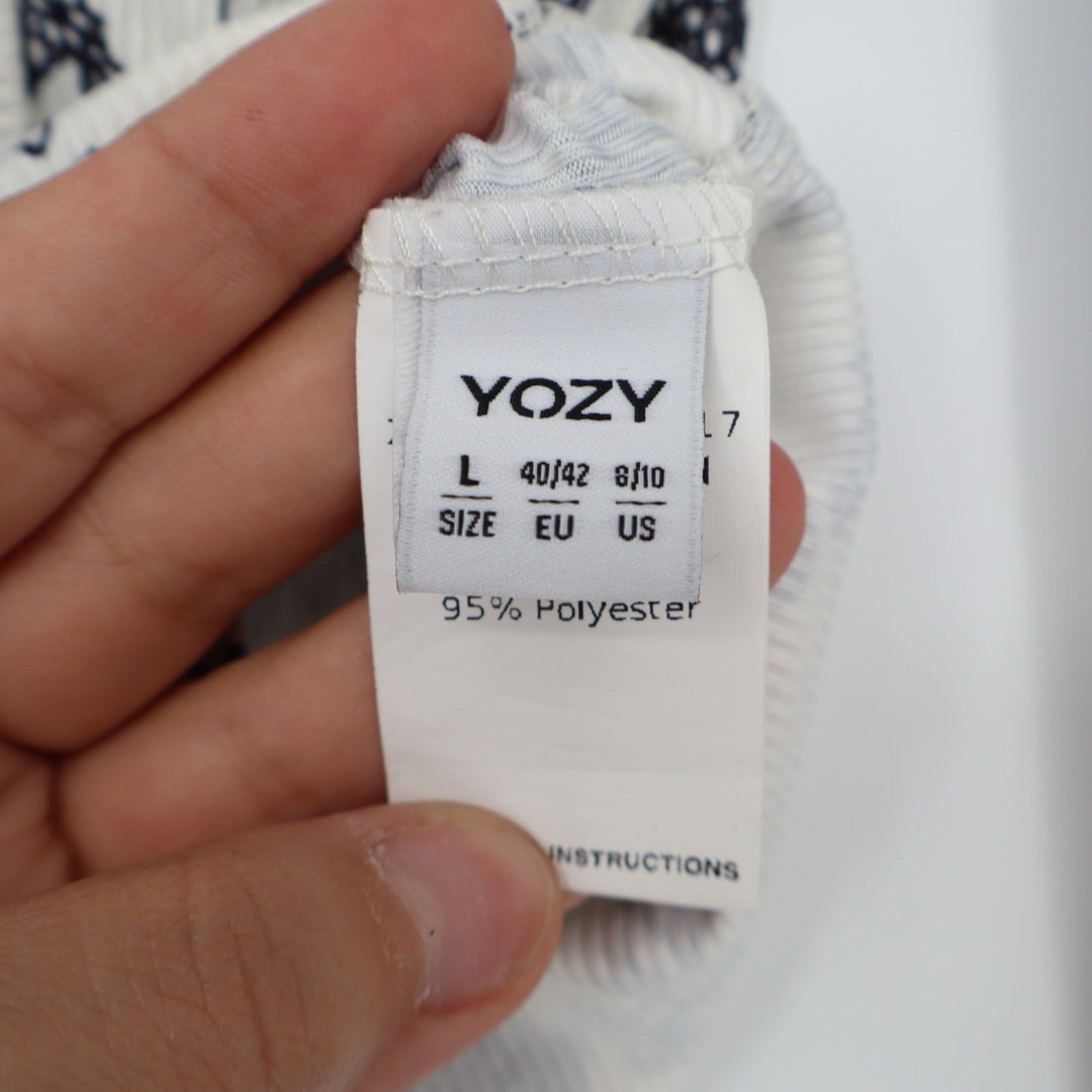 YOZY Womens Floral Ribbed Long Sleeve Bodysuit Cream Black Square Neck Large