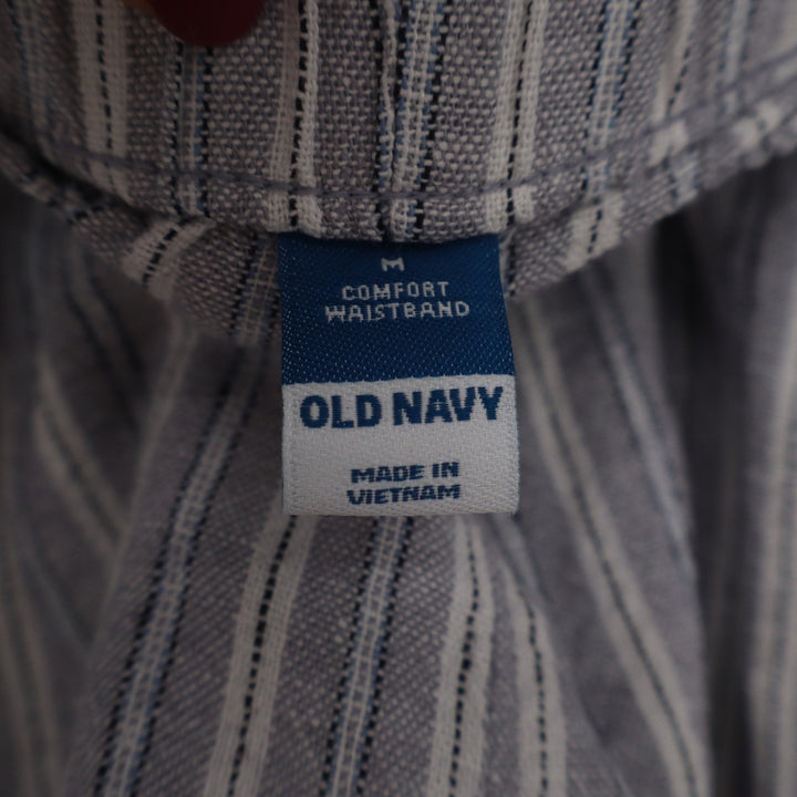 Old Navy Blue White Striped Linen Blend Comfort Waistband Shorts Womens Medium