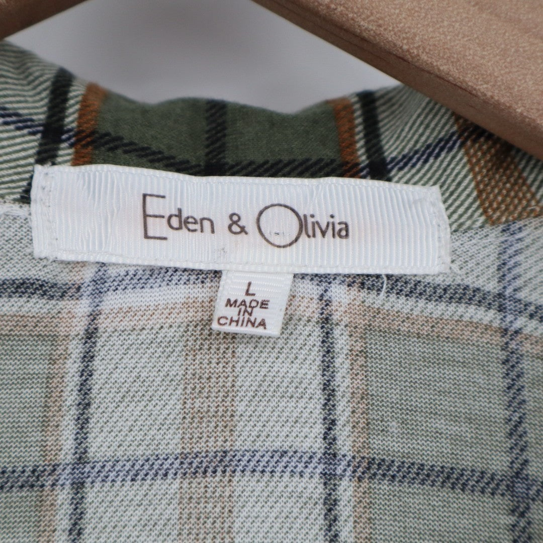 Eden & Olivia Flannel Shirt Womens Large Green Plaid Spread Collar Button Up