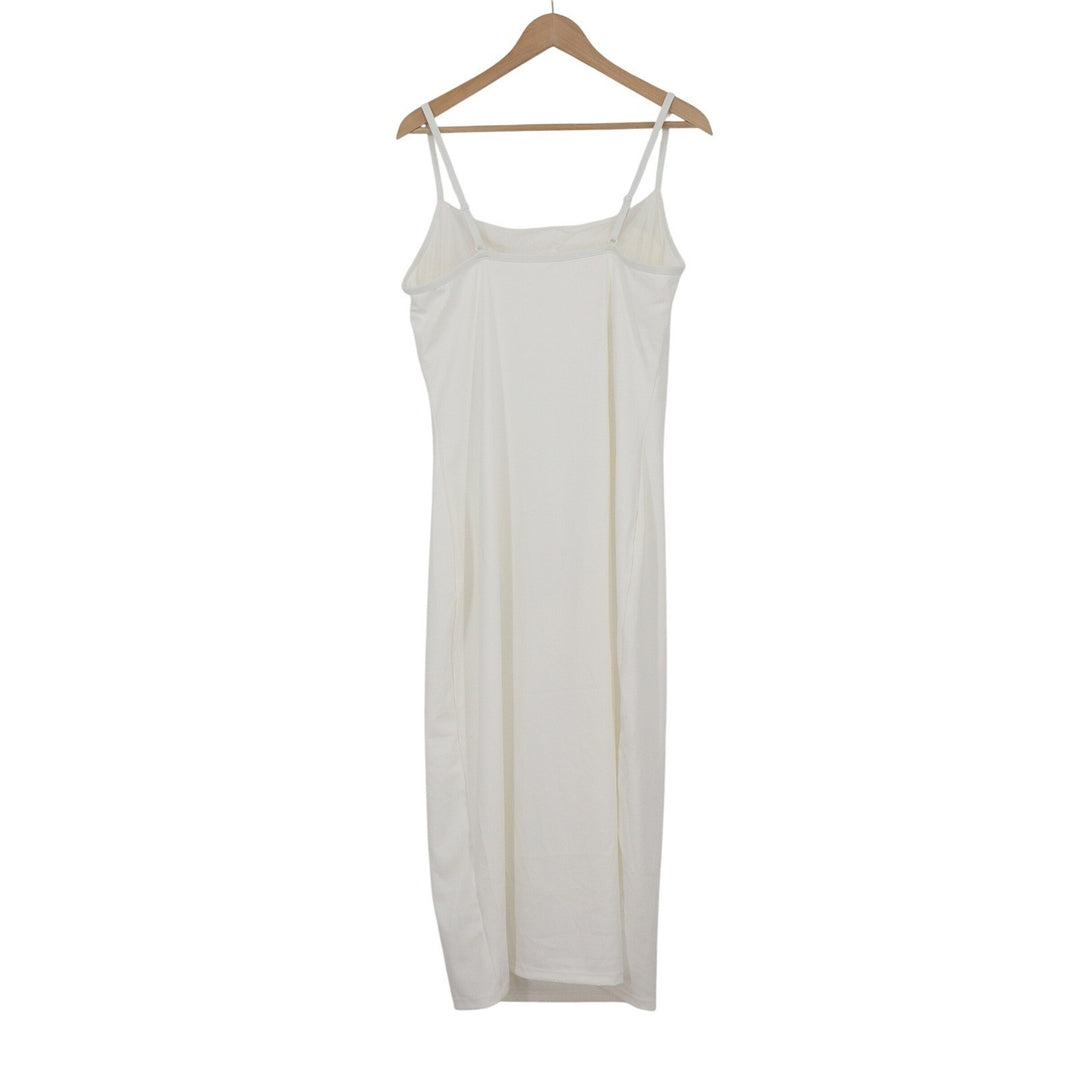 Popilush White Built-In Shapewear Slip Dress Midi Side Slits 3XL