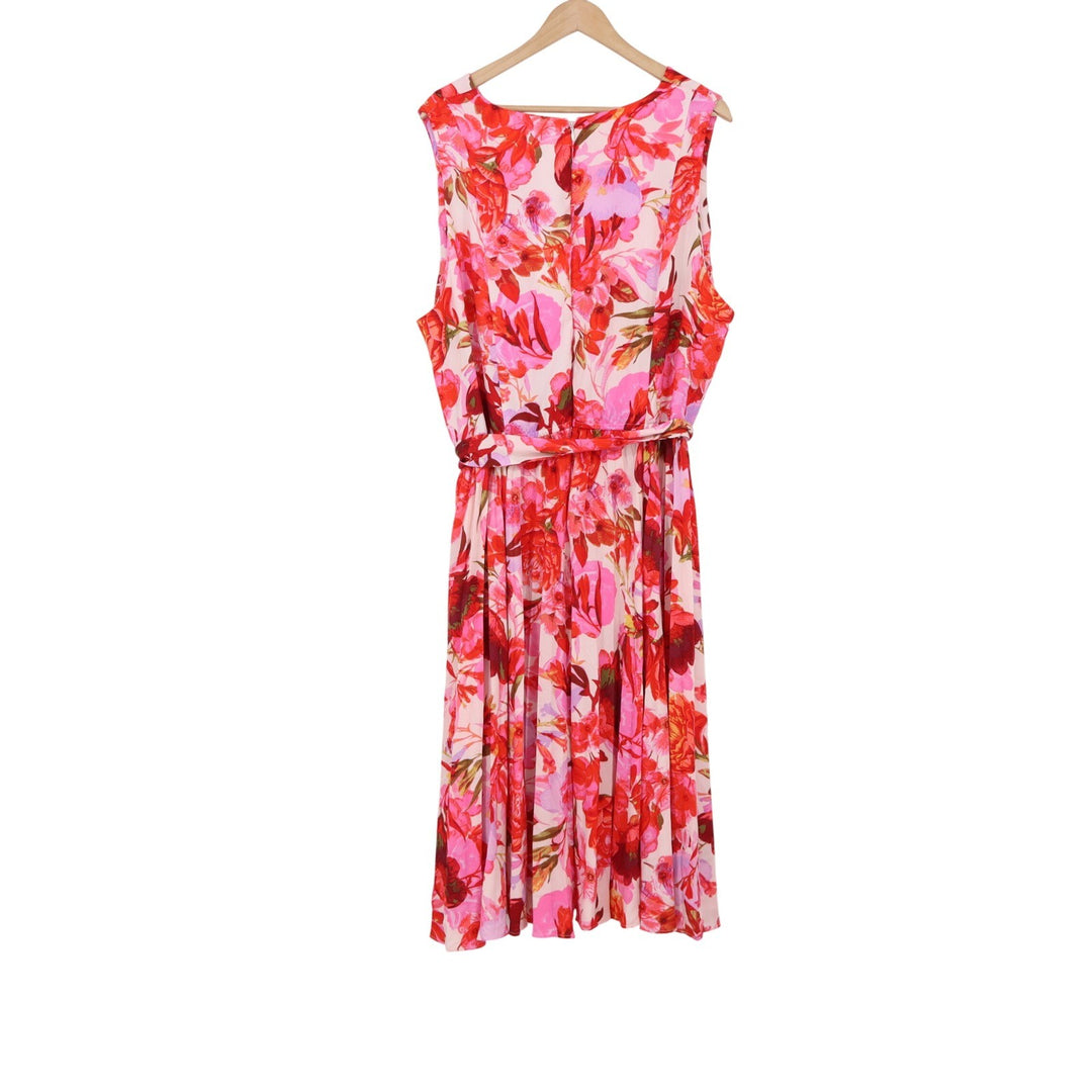 Lane Bryant Dress Womens 26 Sleeveless Floral Fit & Flare Pink Red V-Neck Good