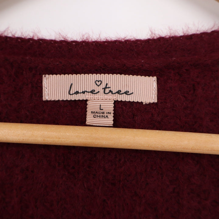 Love Tree Cardigan Womens Large Burgundy Longline Fuzzy Eyelash Excellent