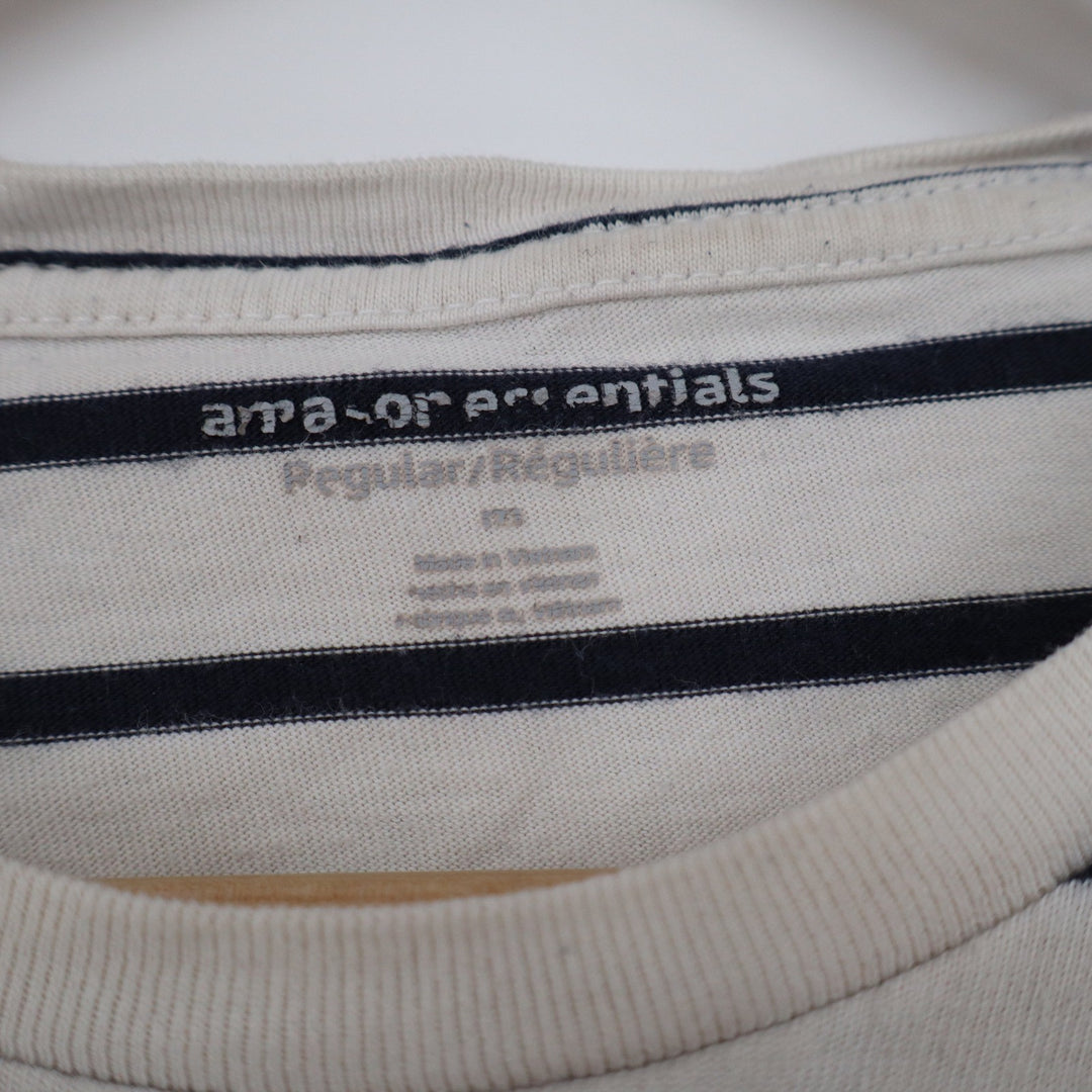Amazon Essentials Mens Regular Fit Striped Crewneck T-Shirt Cream Navy Blue M