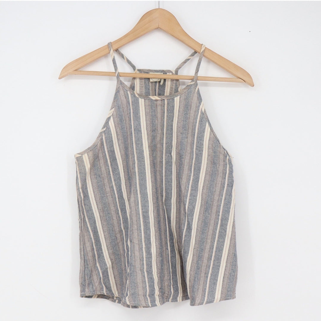 Paper Crane Linen Top Womens S Striped Blue Halter Sleeveless Fair