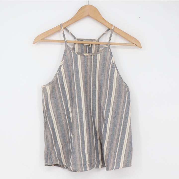 Paper Crane Linen Top Womens S Striped Blue Halter Sleeveless Fair