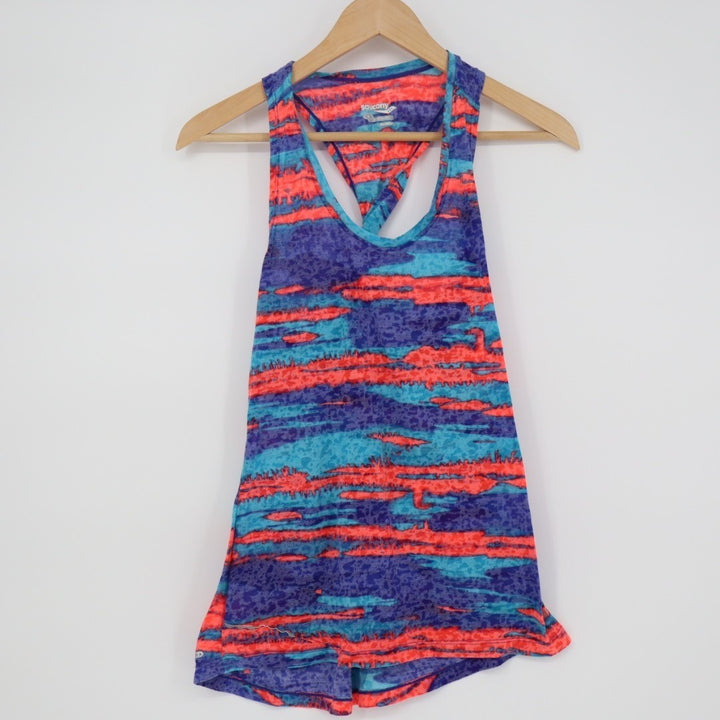 Saucony Tank Top Womens Medium Multicolor Abstract Running Gym Yoga Racerback