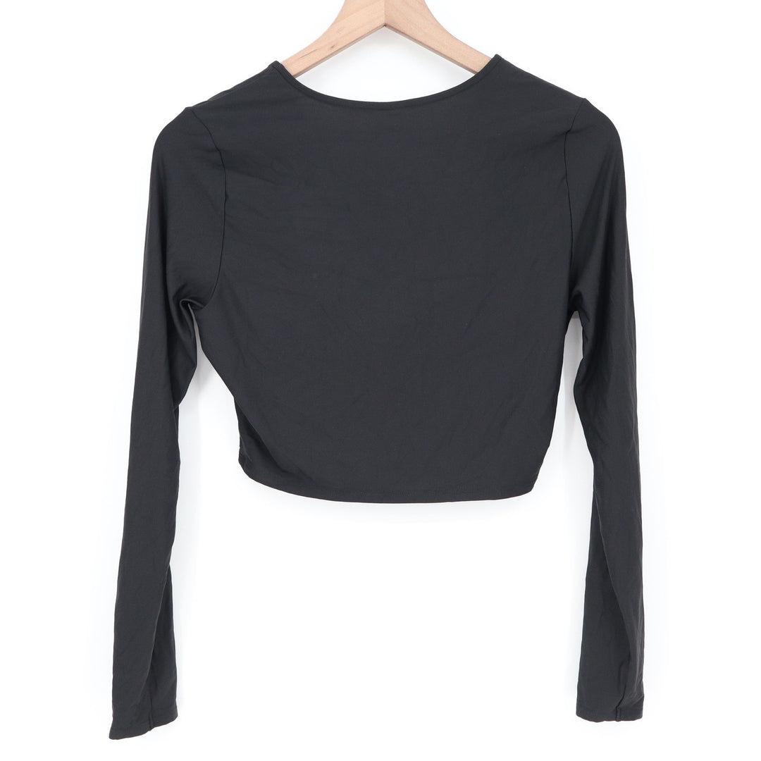 Calia Womens LS Ruched Rashguard Pure Black UPF 50+ Cropped Swim Top M