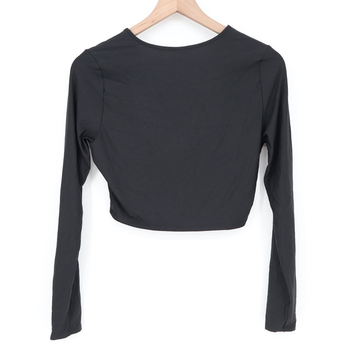 Calia Womens LS Ruched Rashguard Pure Black UPF 50+ Cropped Swim Top M