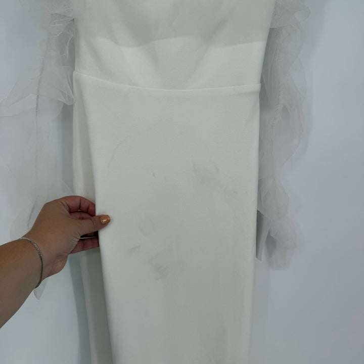 Lulus Beautifully Beloved White Mesh Off-The-Shoulder Maxi Dress Size XXS