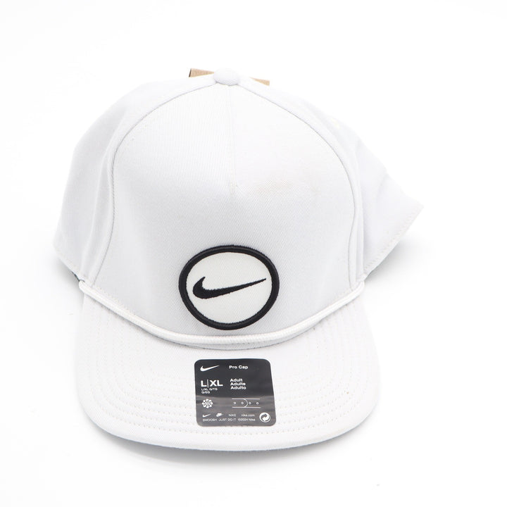 Nike Pro Cap White Black Swoosh Logo Snapback Hat L/XL HF7482-025 NEW