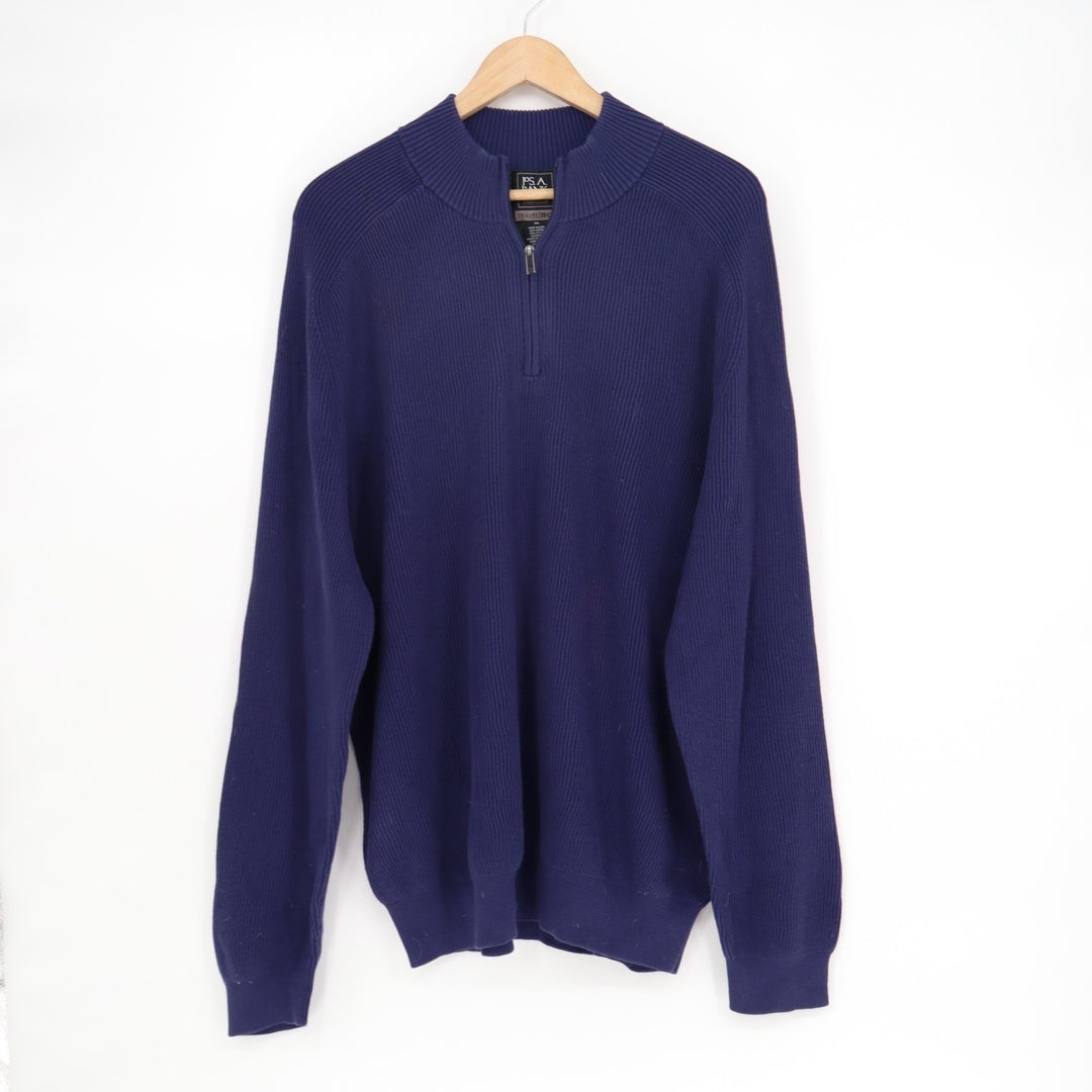 Jos. A. Bank Travel Tech Sweater Mens 2XL Navy Ribbed Tight Knit Quarter Zip