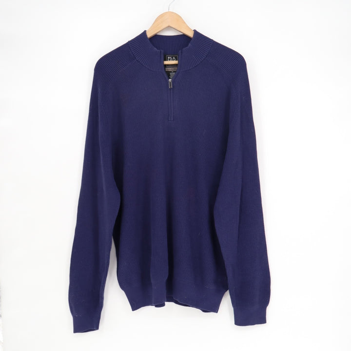 Jos. A. Bank Travel Tech Sweater Mens 2XL Navy Ribbed Tight Knit Quarter Zip