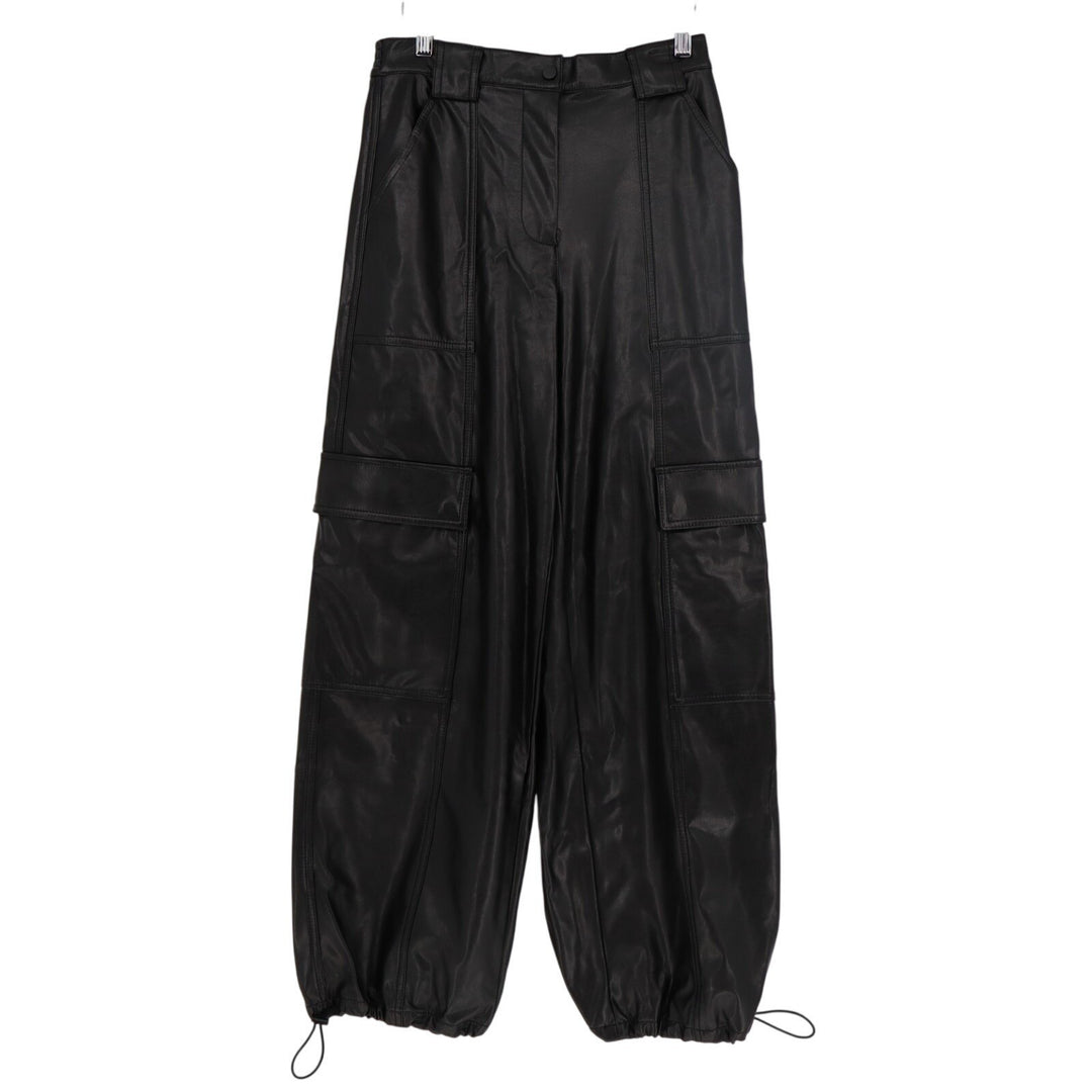 Simkhai Sofia Cargo Pants Womens 4 Black Vegan Leather Wide Leg Ankle Cinched