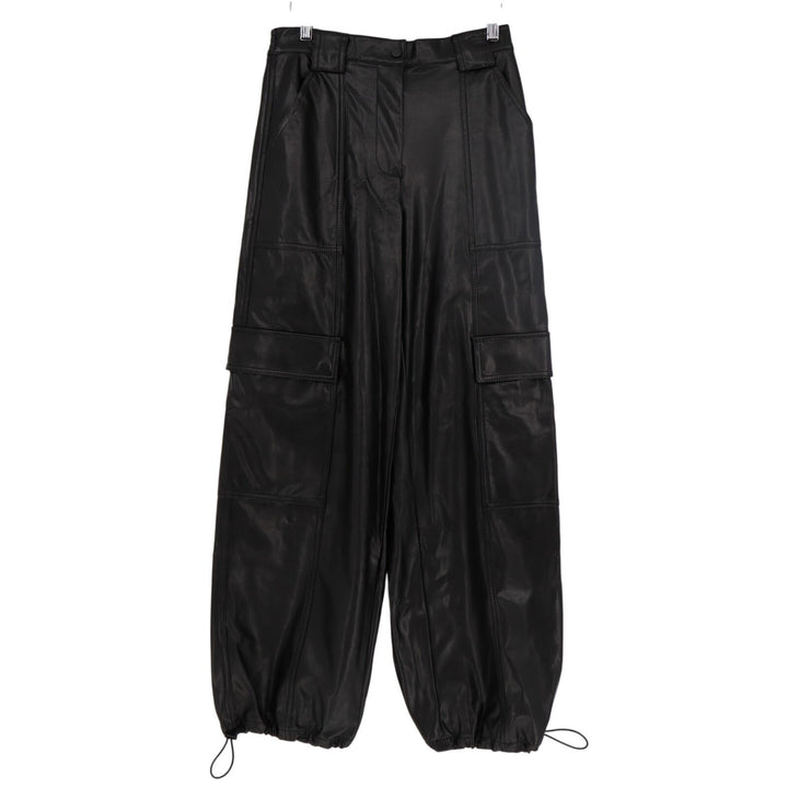 Simkhai Sofia Cargo Pants Womens 4 Black Vegan Leather Wide Leg Ankle Cinched