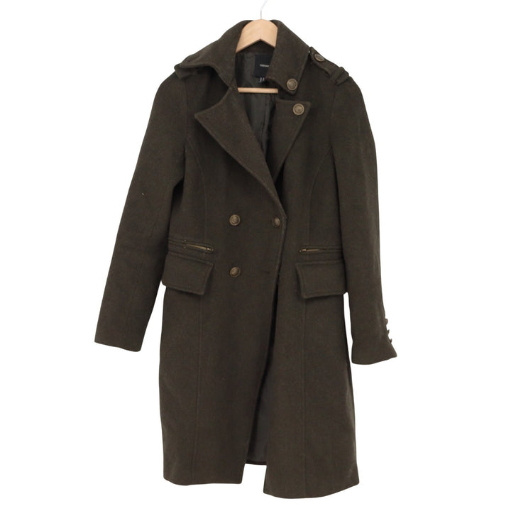 Forever 21 Wool Pea Coat Womens M Double Breasted Olive Green Military Good