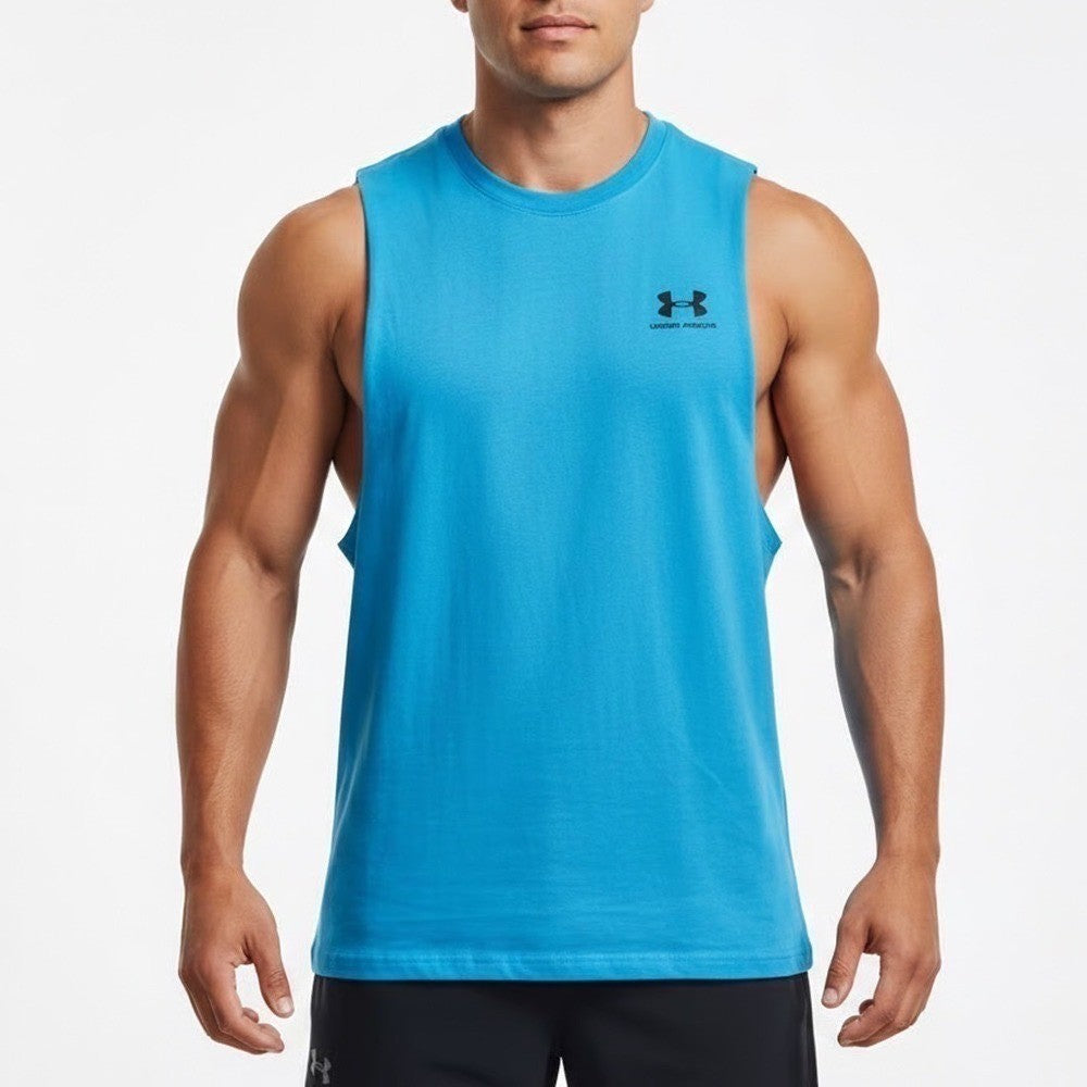 Under Armour Mens Left Chest Cut Off Muscle Tank Blue Size Medium NEW