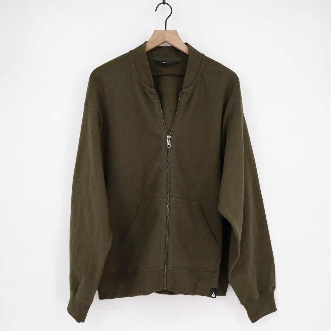 American Giant Fleece Bomber Jacket Mens XL Deep Olive Relaxed Fit Full Zip