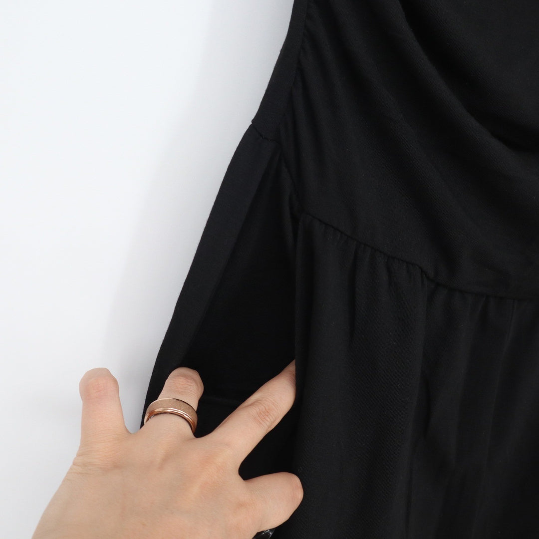 Black Strapless Wide Leg Jumpsuit Ruched Tube Top with Pockets Large