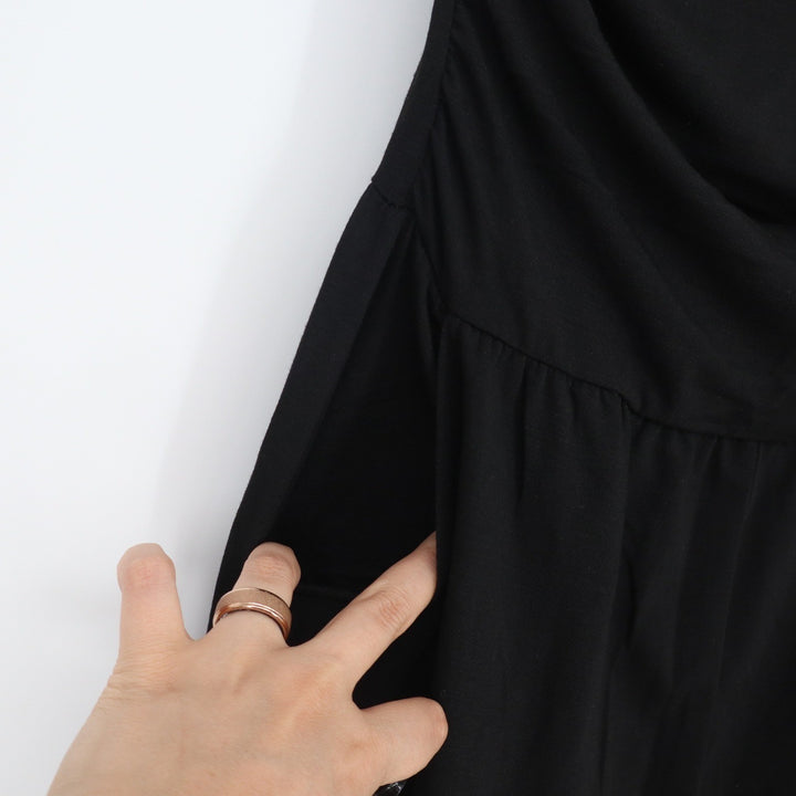 Black Strapless Wide Leg Jumpsuit Ruched Tube Top with Pockets Large
