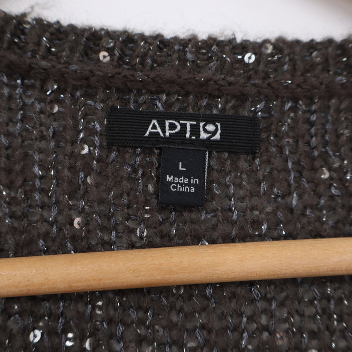 Apt 9 Womens Large Brown Sequin V-Neck Knit Sweater Long Sleeve Sparkle Pullover