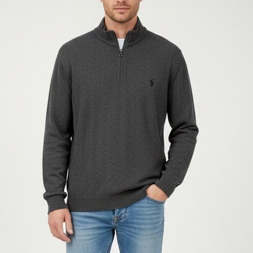 Polo Ralph Lauren Charcoal Heather Gray Herringbone 1/4 Zip Pullover Sweater