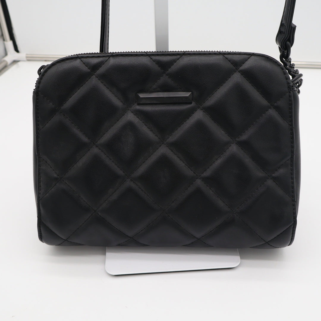 Aldo Black Quilted Crossbody Bag Matte Black Hardware Dual Zip