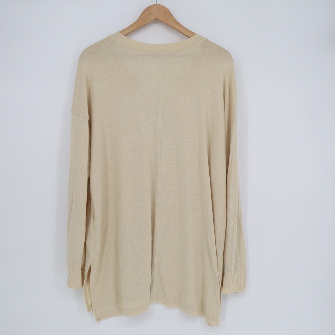 Abercrombie & Fitch Cozy Henley Shirt Womens XL Light Beige Stretch Long Sleeve