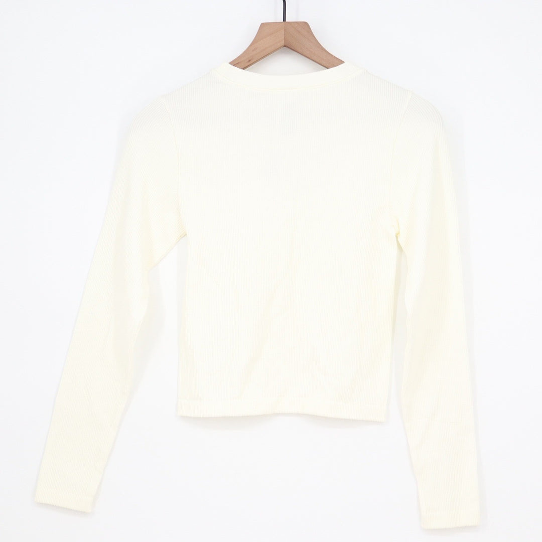 Old Navy Womens Seamless Ribbed Long Sleeve Crew Neck Top Cream Large