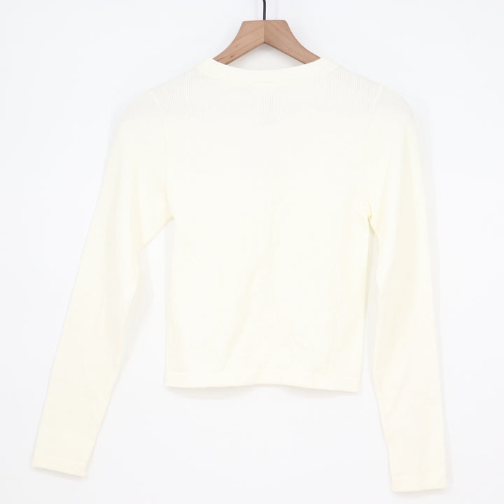 Old Navy Womens Seamless Ribbed Long Sleeve Crew Neck Top Cream Large