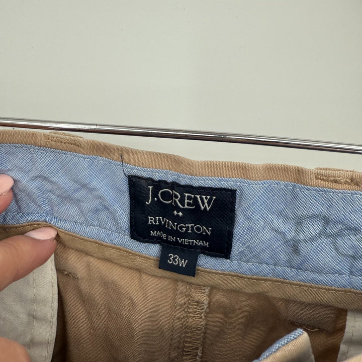J Crew Rivington Chino Shorts Mens 33 Brown Canves Cotton Outdoor Summer Wear