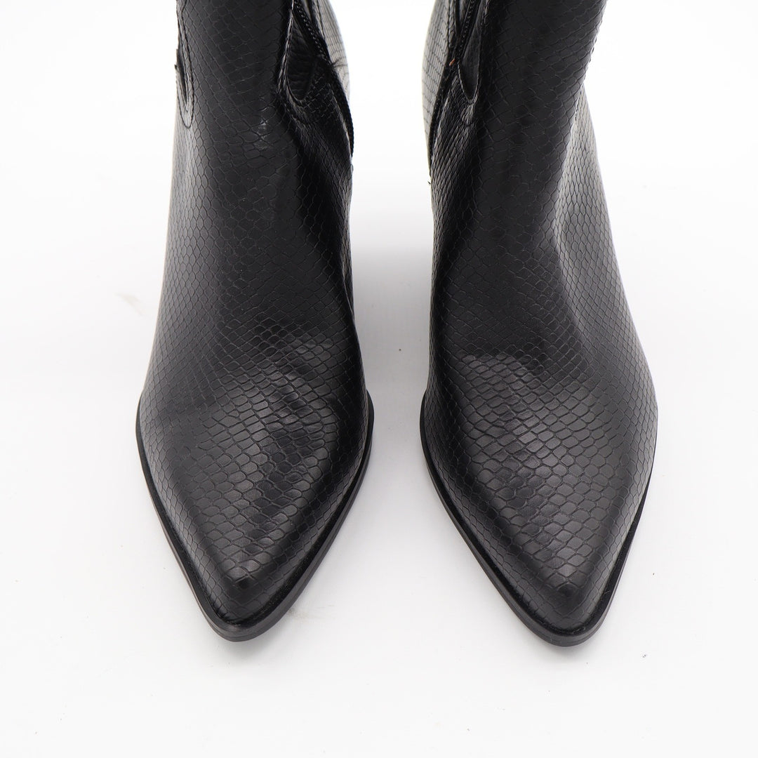 Black Vegan Leather Snakeskin Embossed Western Knee High Pointed Toe Boots 6