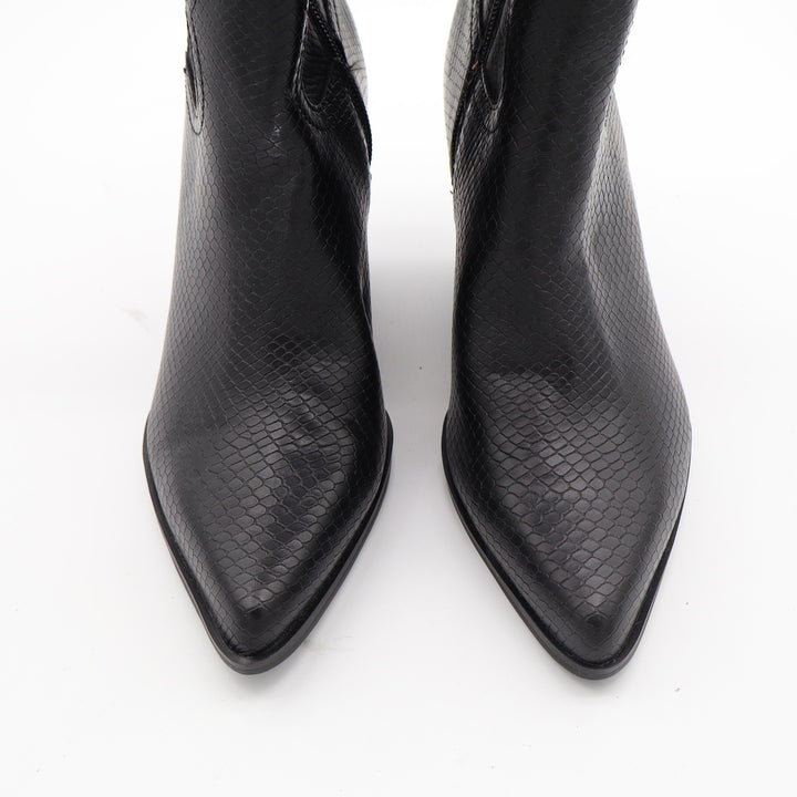 Black Vegan Leather Snakeskin Embossed Western Knee High Pointed Toe Boots 6
