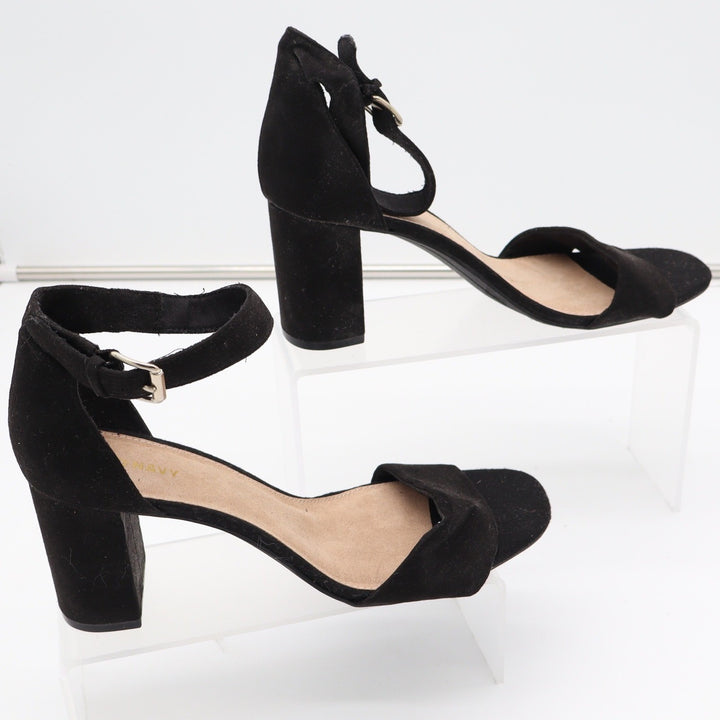 Old Navy Suede Party Block Heel Sandals Blackjack Black Ankle Strap Womens 9