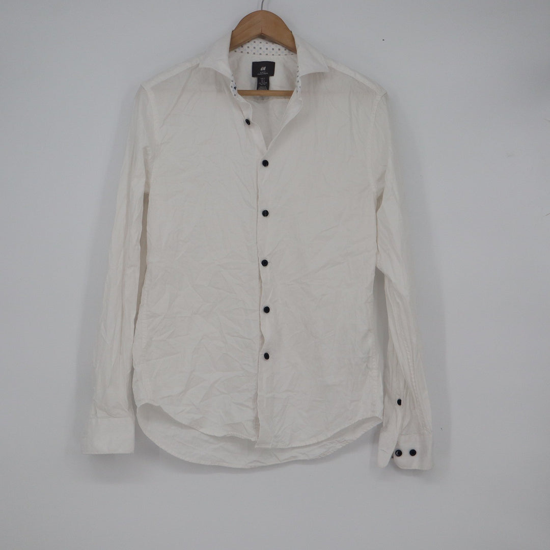 HM Slim Fit White Button Down Shirt Mens Small Long Sleeve Cotton 8