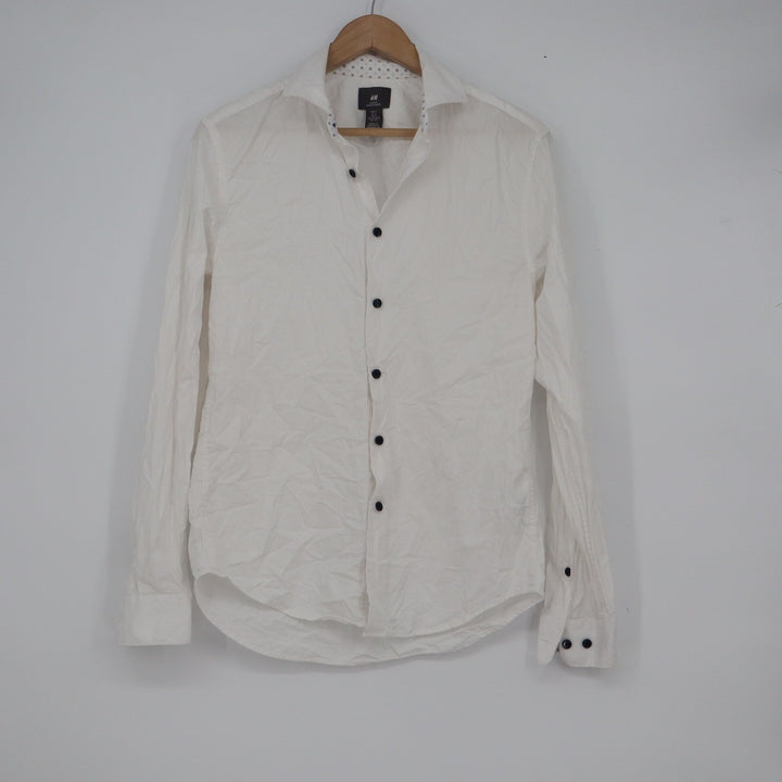 HM Slim Fit White Button Down Shirt Mens Small Long Sleeve Cotton 8
