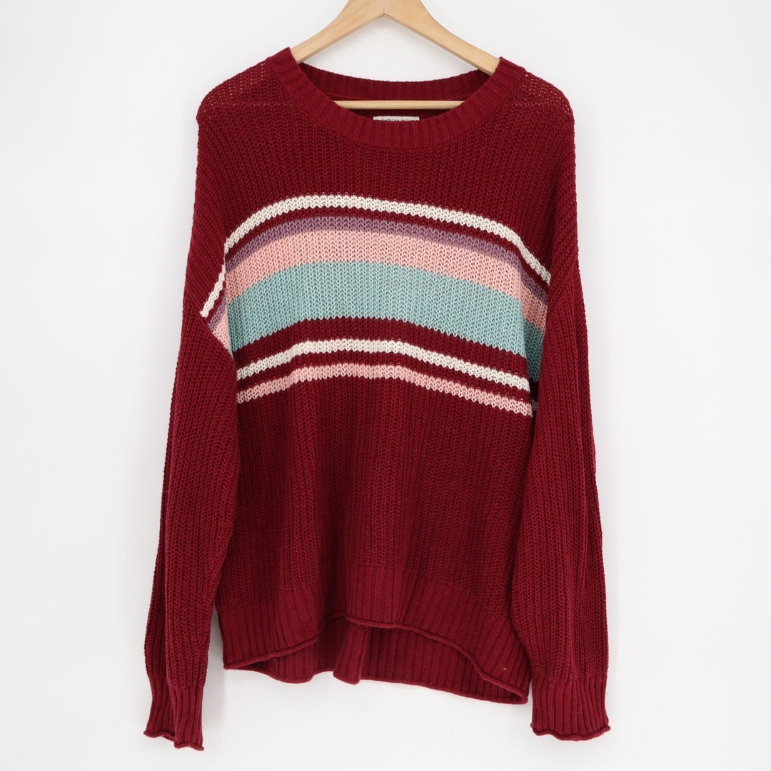 American Eagle Outfitters Sweater Women Large Maroon Stripe Long Sleeve Pullover
