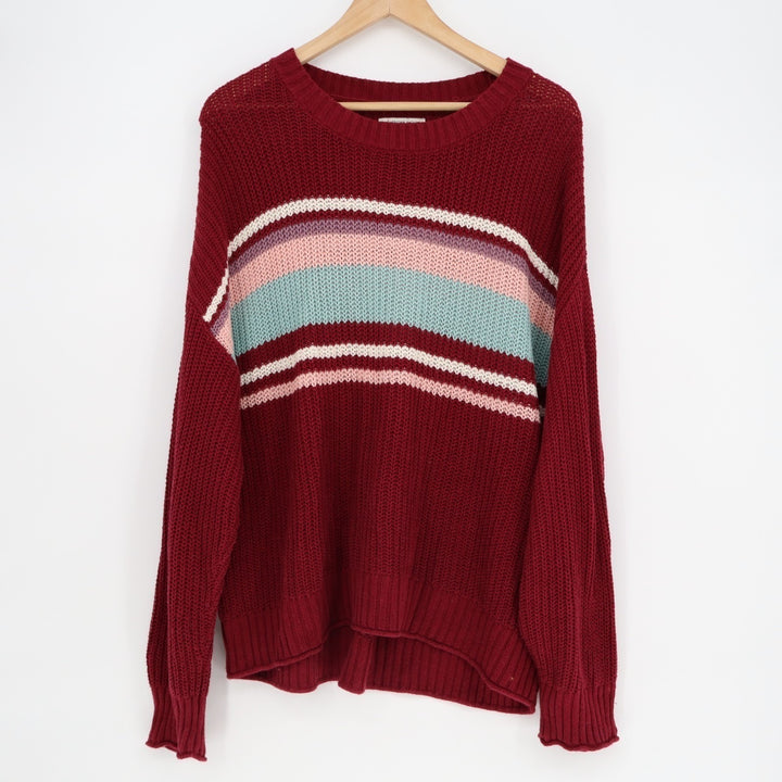 American Eagle Outfitters Sweater Women Large Maroon Stripe Long Sleeve Pullover