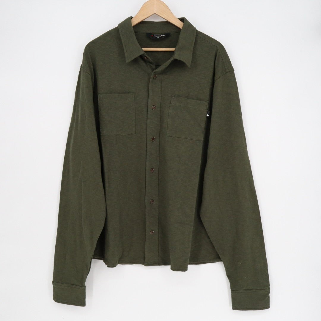 American Giant Premium Slub Shirt Men 2XL Olive Green Cotton Back Yoke Button Up