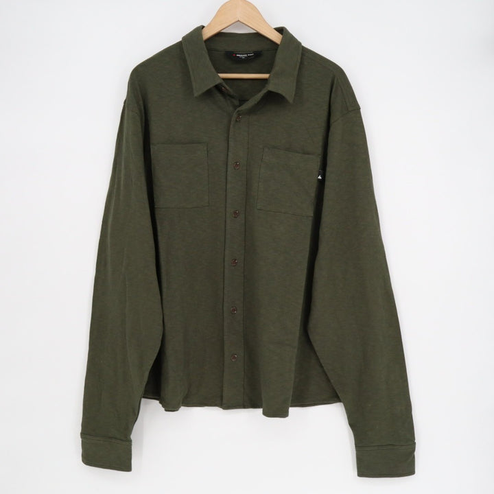 American Giant Premium Slub Shirt Men 2XL Olive Green Cotton Back Yoke Button Up