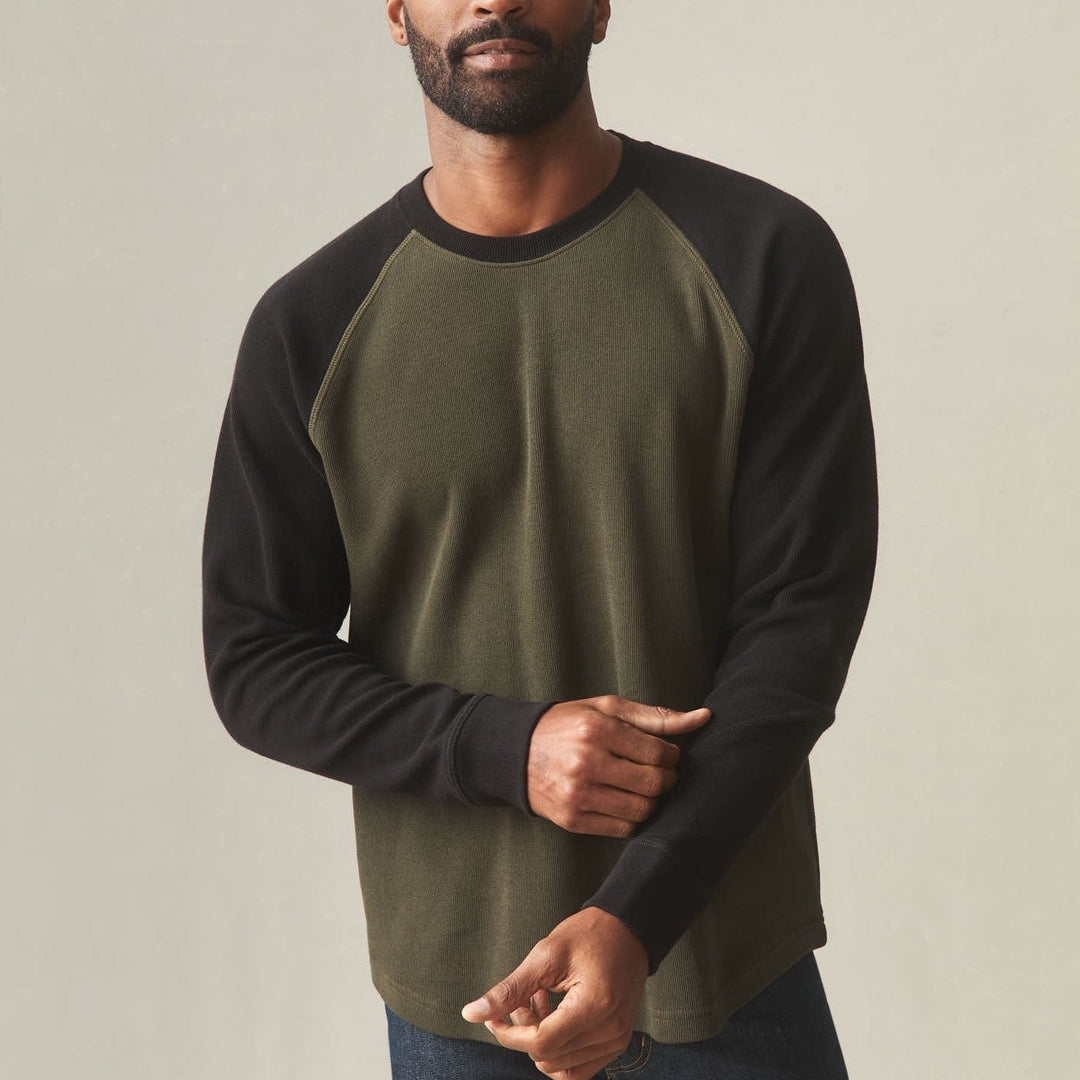American Giant French Rib T-Shirt Mens Medium Deep Olive Black Cotton Colorblock
