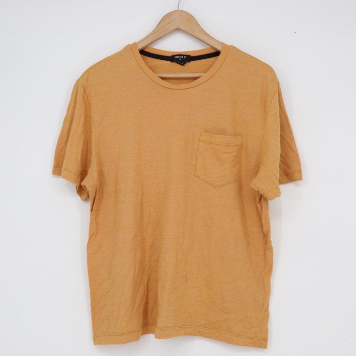 Forever 21 Men Mustard Yellow Micro Striped Pocket T-Shirt Large