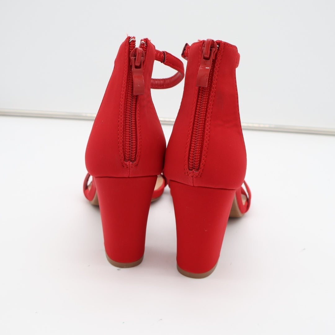 Top Moda Hannah-1 Fashion Womens 7.5 Red Ankle Strap Block High Heel Sandals