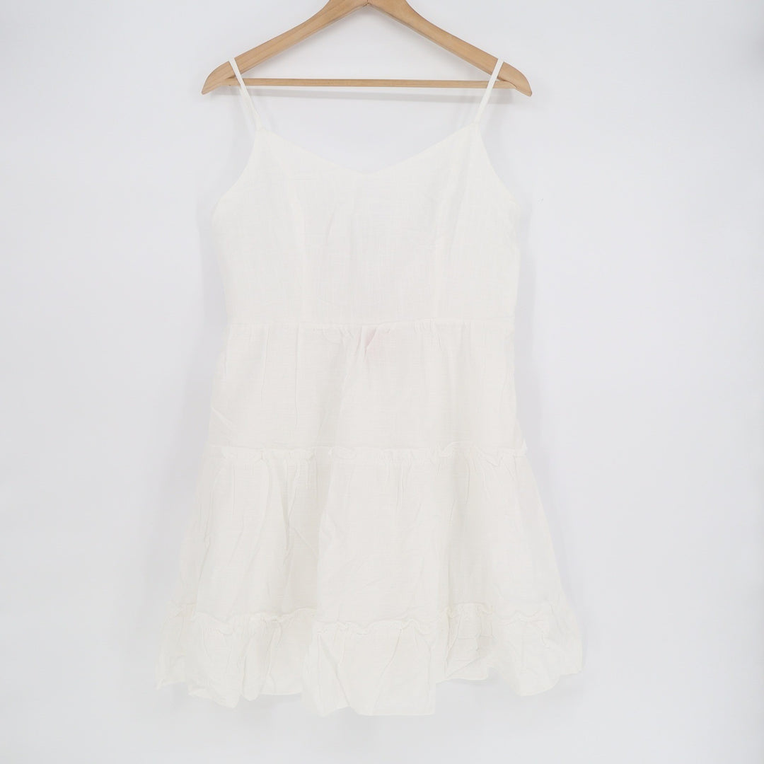Fancyinn White Tiered Mini Sundress Smocked Back Adjustable Straps Size L