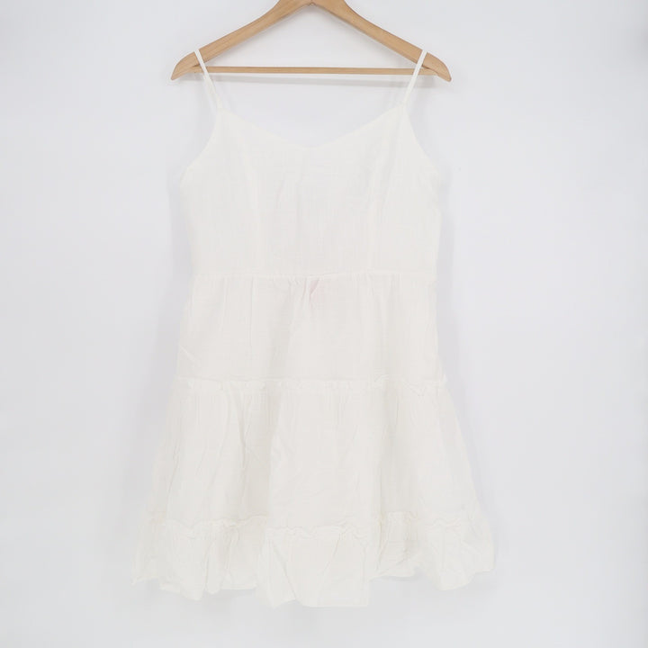 Fancyinn White Tiered Mini Sundress Smocked Back Adjustable Straps Size L