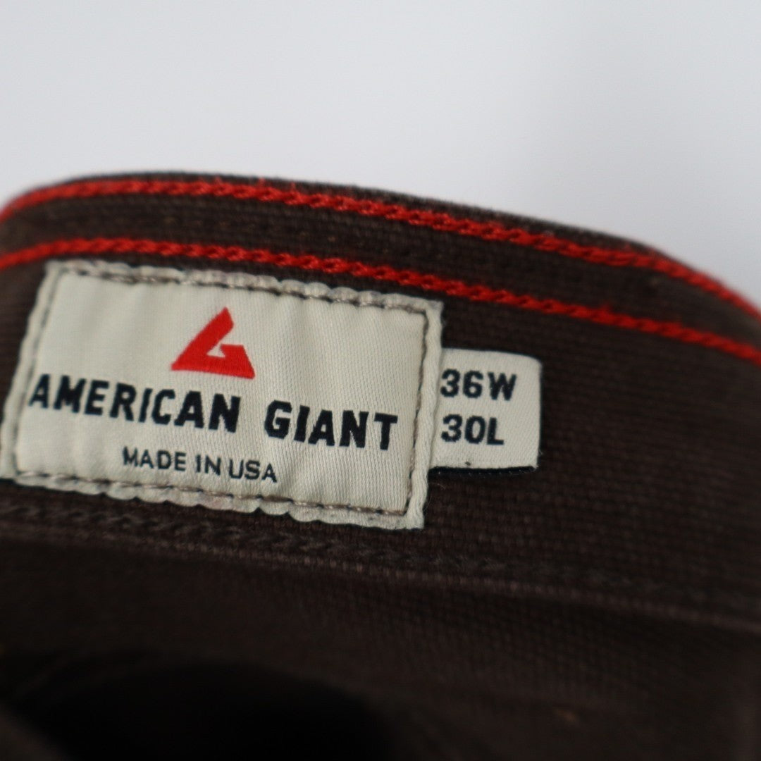 American Giant Roughneck Straight Pants Mens 36X30 Brown Canvas Preppy Stretch