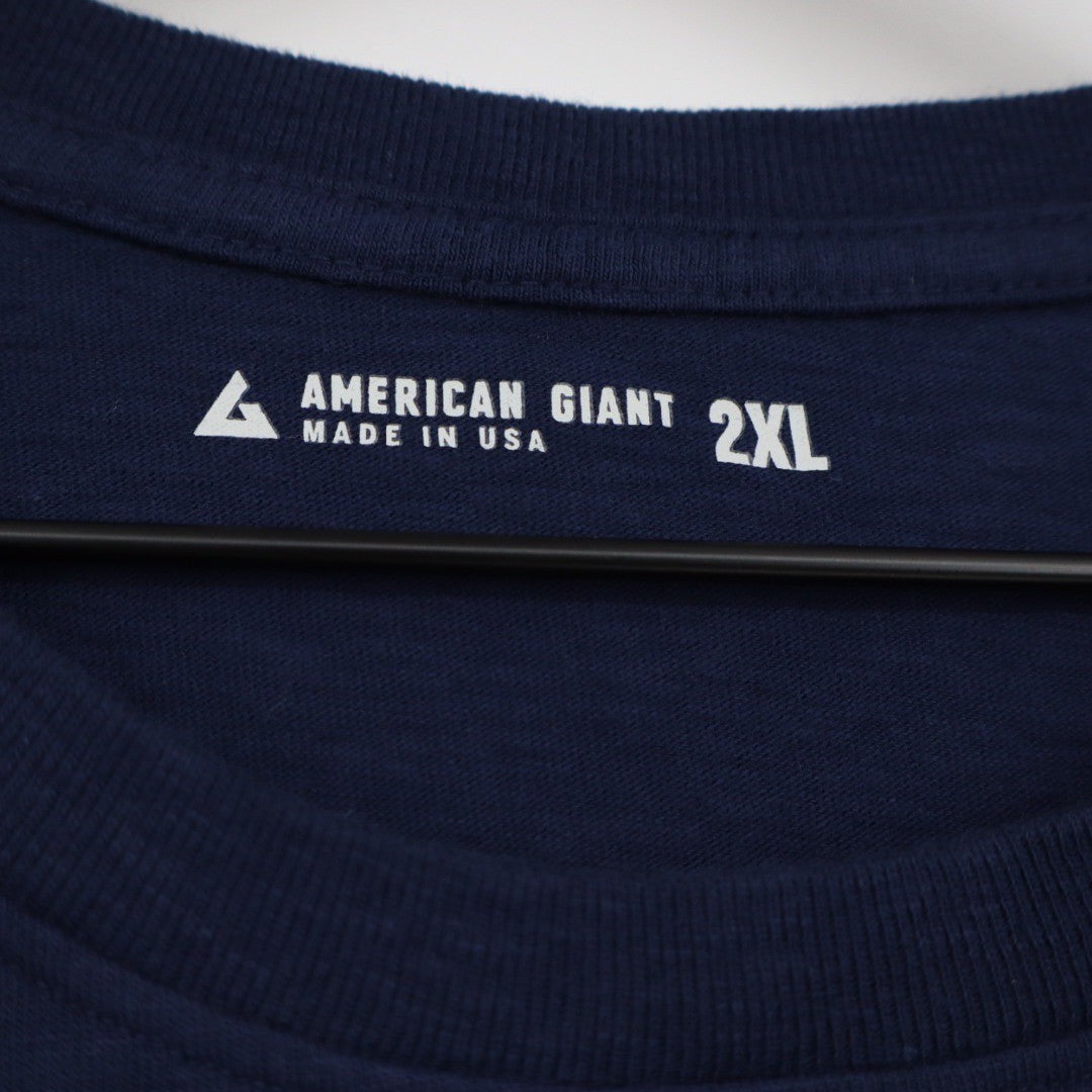 American Giant Mens 2XL Navy Blue Cotton T Shirt Made in USA Basic Crew Neck Tee