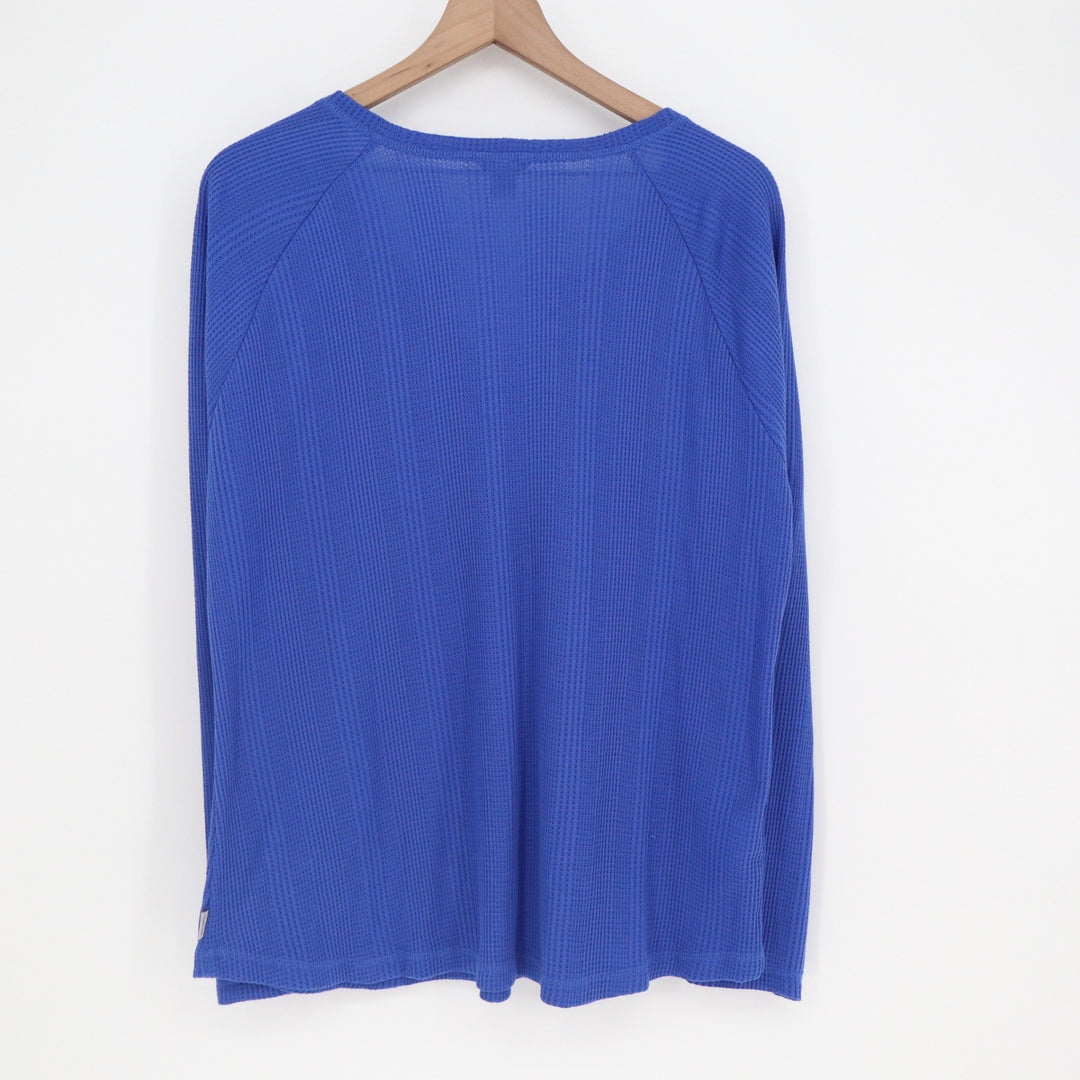 Eddie Bauer Womens XL Blue Waffle Knit Split Neck Raglan Long Sleeve Top